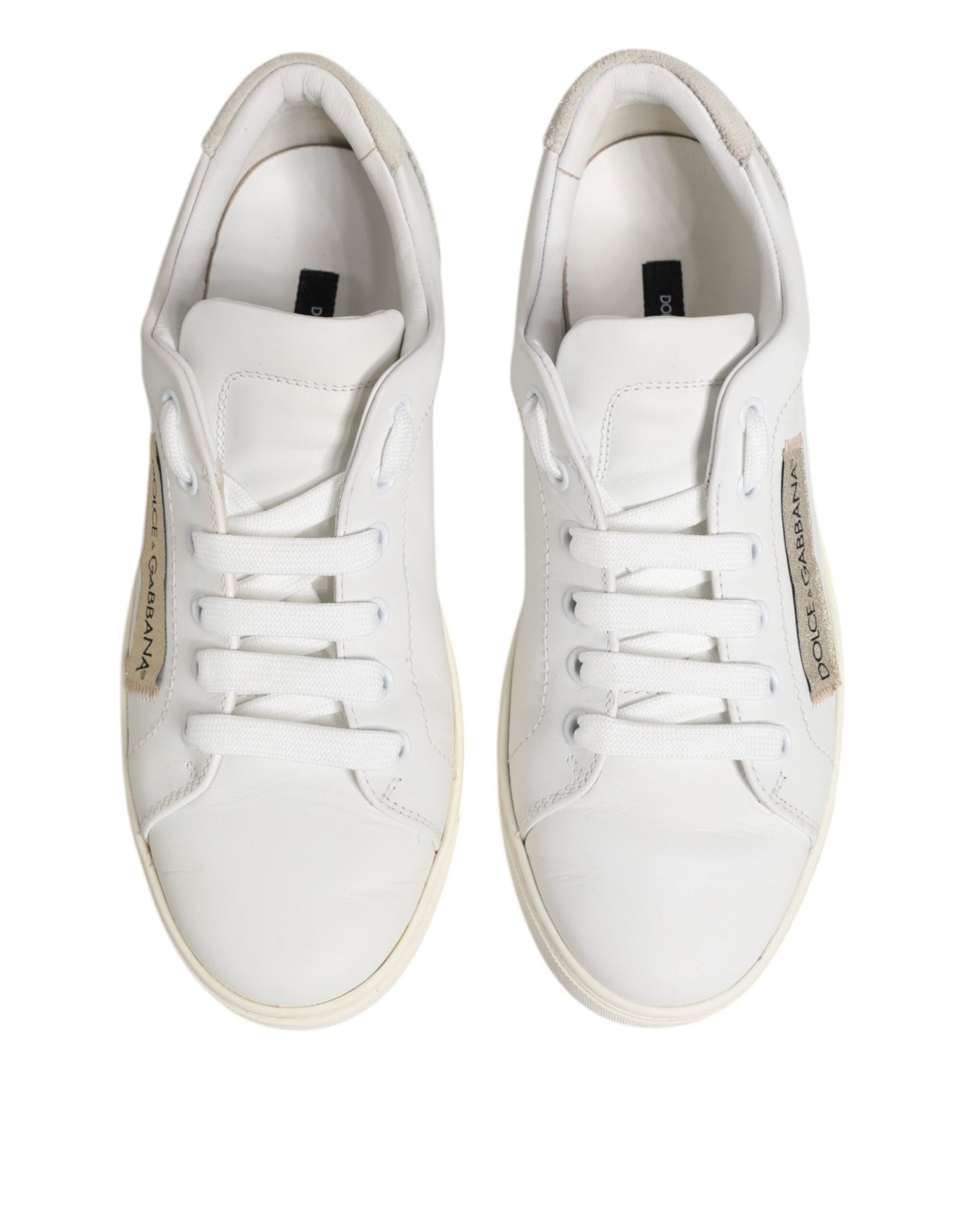 White Gray Leather Low Top Sneakers Shoes