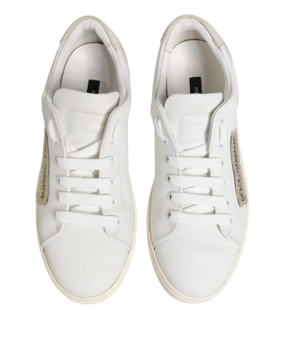White Gray Leather Low Top Sneakers Shoes