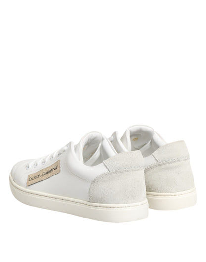 White Gray Leather Low Top Sneakers Shoes