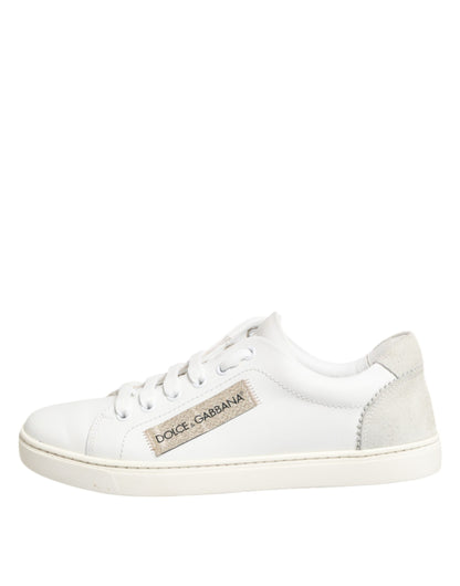 White Gray Leather Low Top Sneakers Shoes