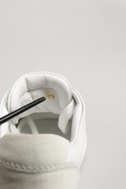 White Gray Leather Low Top Sneakers Shoes