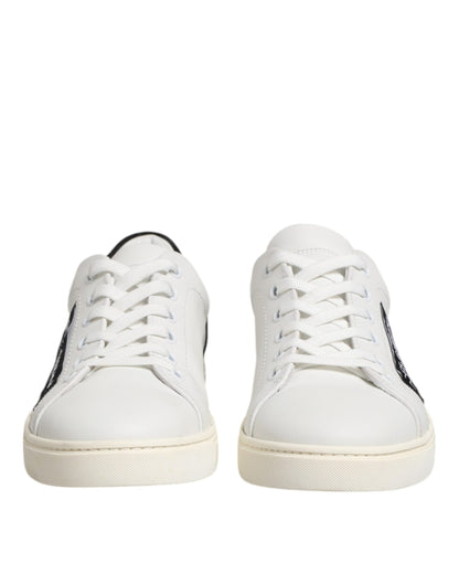 White Black Leather Low Top Sneakers Shoes