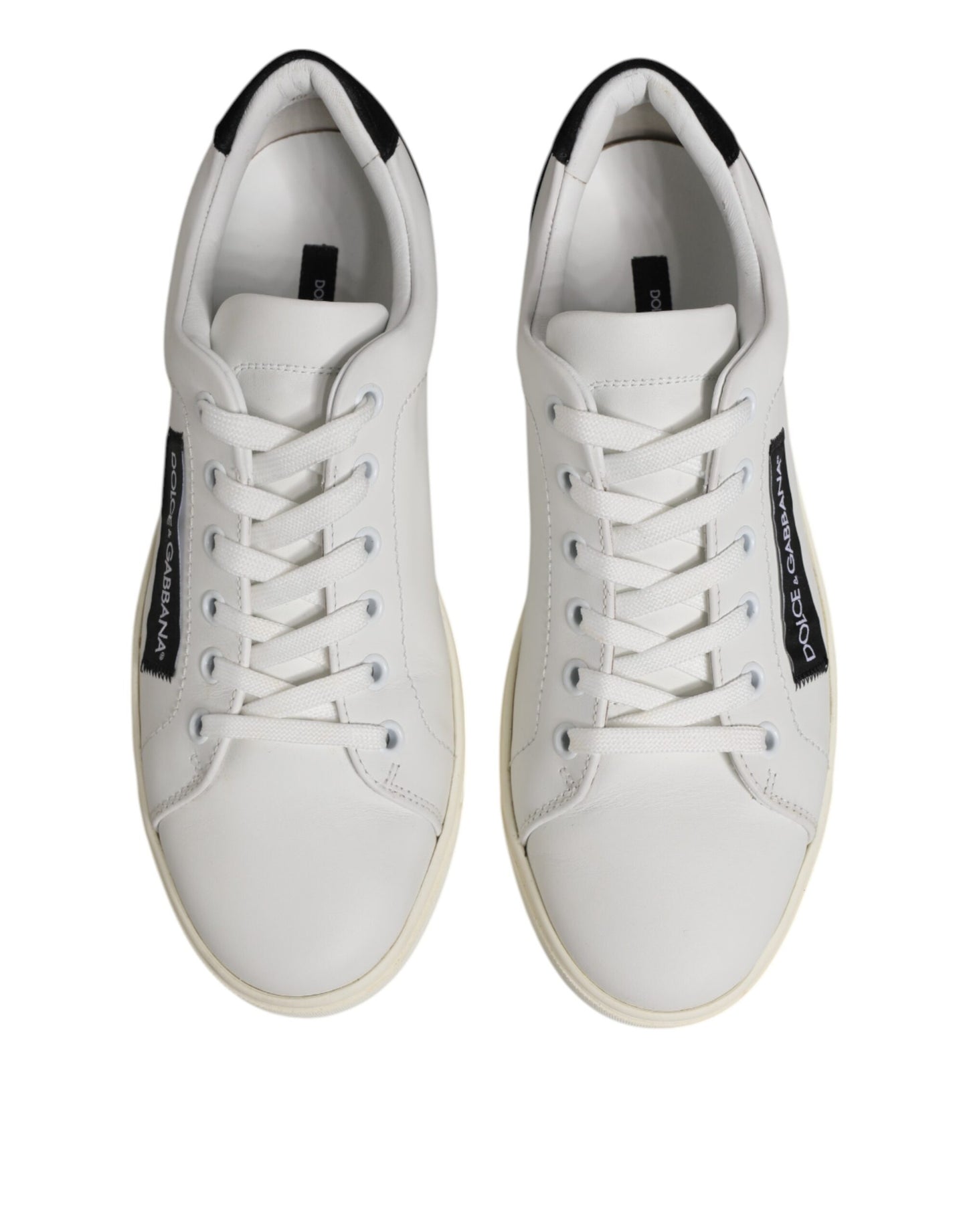White Black Leather Low Top Sneakers Shoes