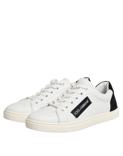 White Black Leather Low Top Sneakers Shoes