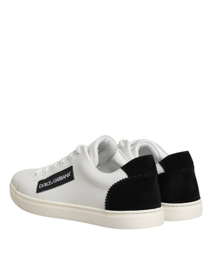 White Black Leather Low Top Sneakers Shoes