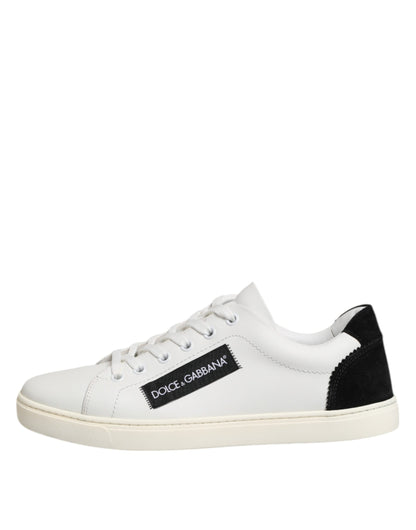White Black Leather Low Top Sneakers Shoes