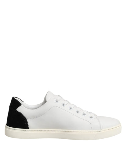 White Black Leather Low Top Sneakers Shoes