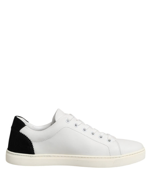 White Black Leather Low Top Sneakers Shoes