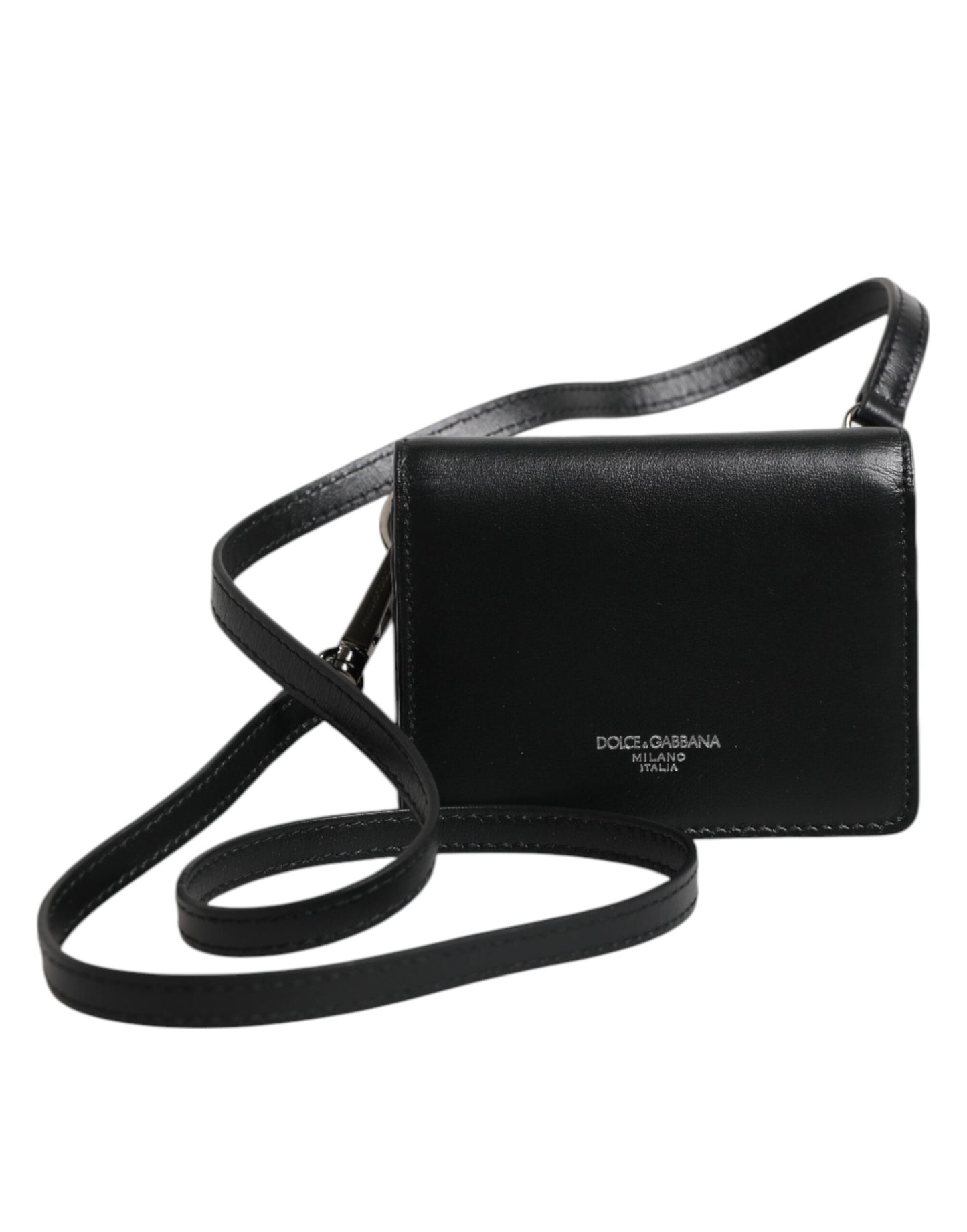 Black Leather Bifold Card Holder Crossbody Men Borse Bag