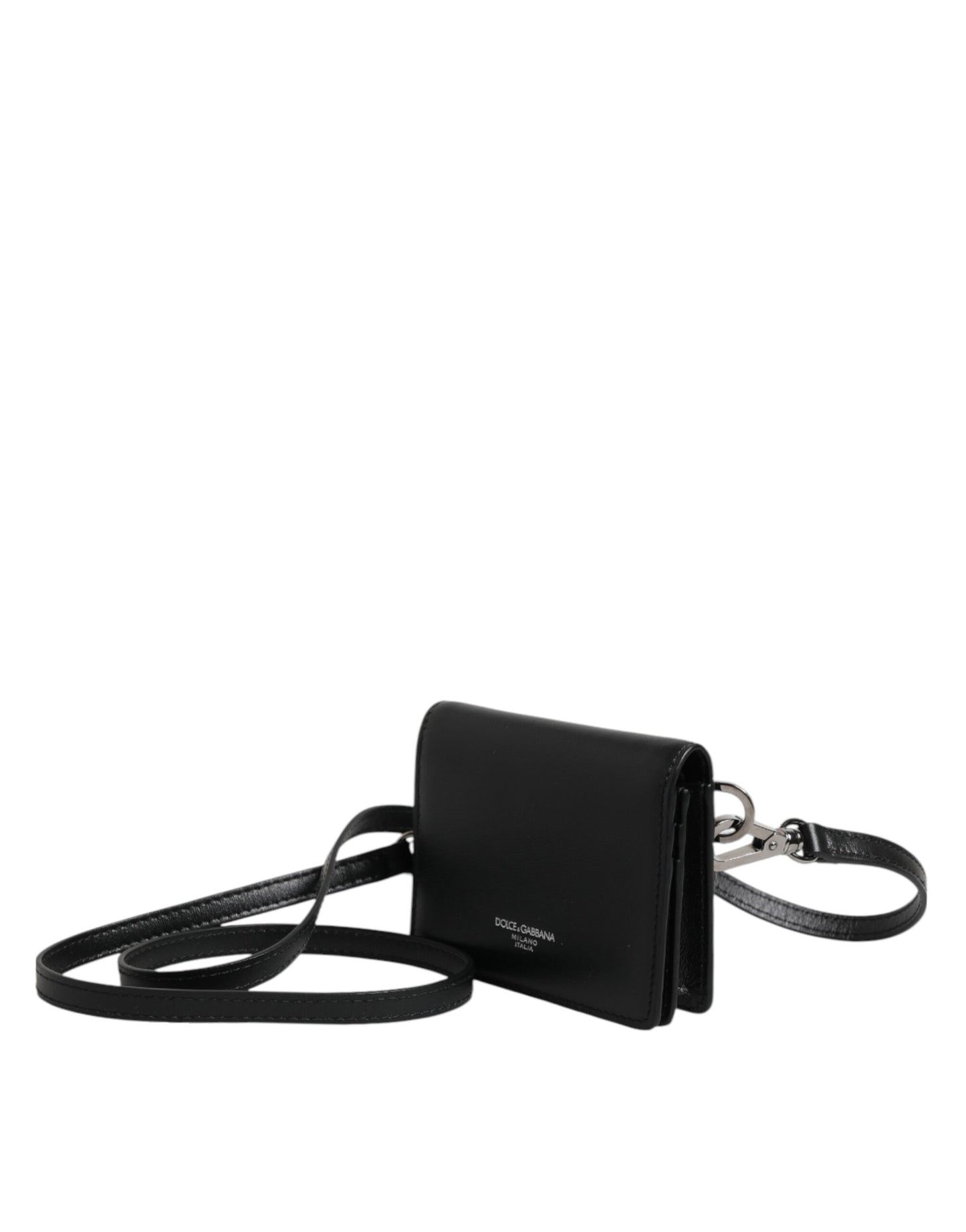 Black Leather Bifold Card Holder Crossbody Men Borse Bag