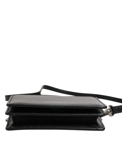 Black Leather Bifold Card Holder Crossbody Men Borse Bag