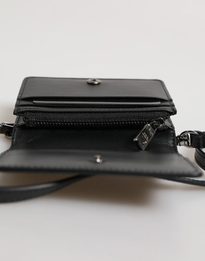 Black Leather Bifold Card Holder Crossbody Men Borse Bag