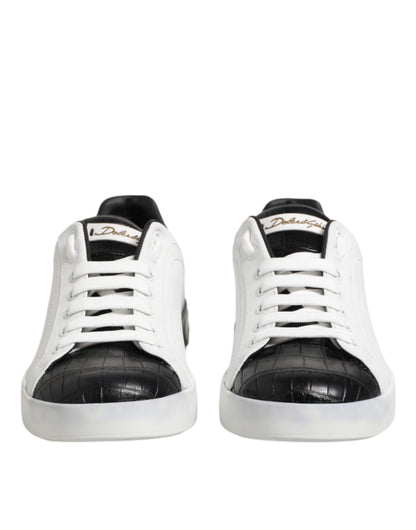 White Black Leather Portofino Sneaker Shoes