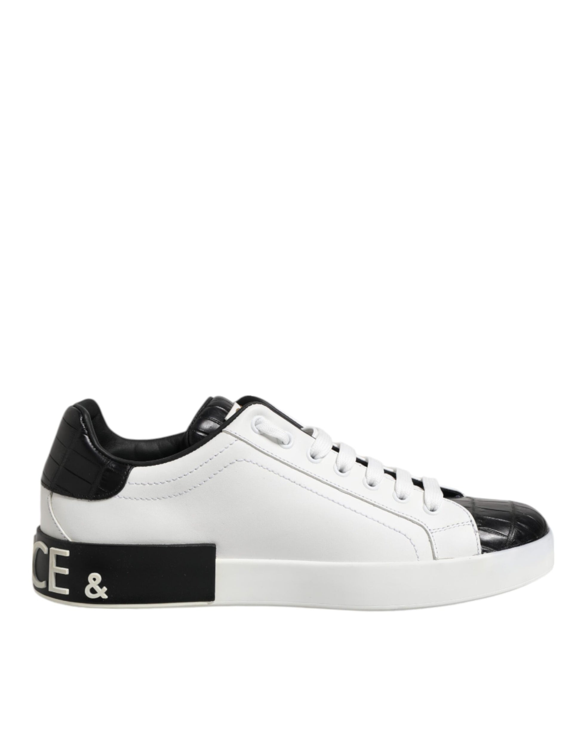 White Black Leather Portofino Sneaker Shoes
