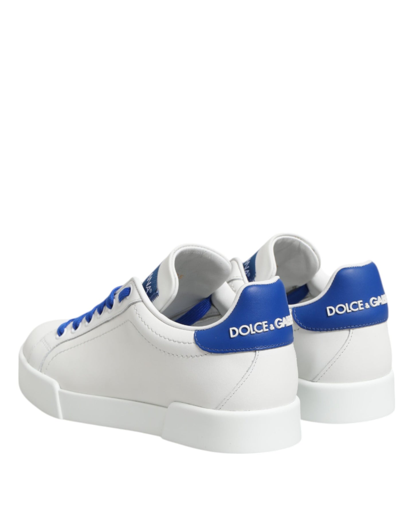 White Blue Leather Low Top Sneakers Shoes