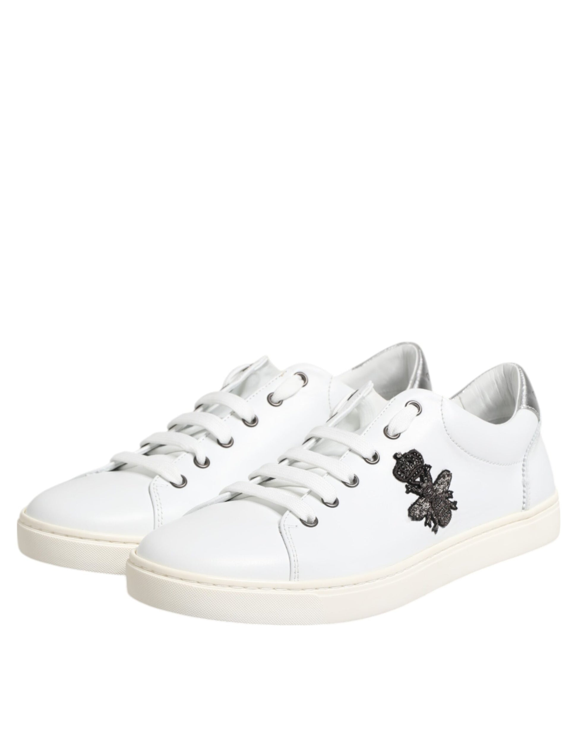White Crown Bee Leather Low Top Sneakers Shoes
