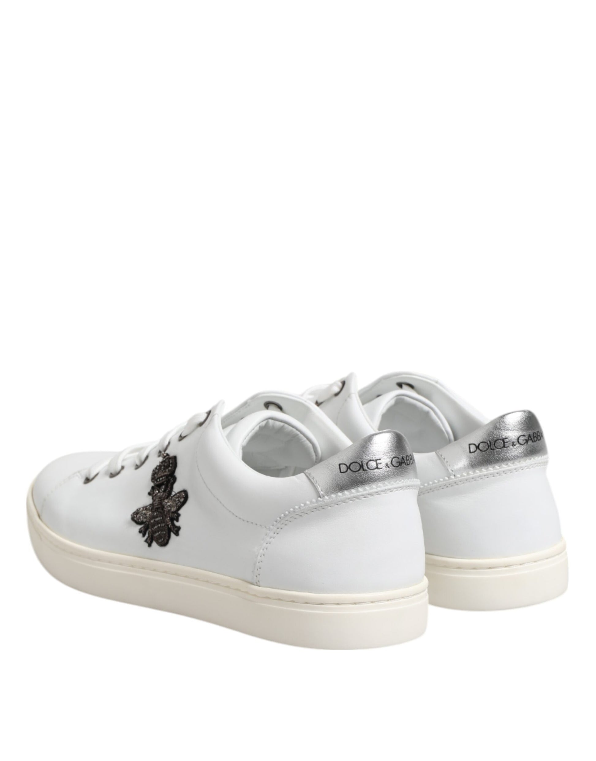 White Crown Bee Leather Low Top Sneakers Shoes