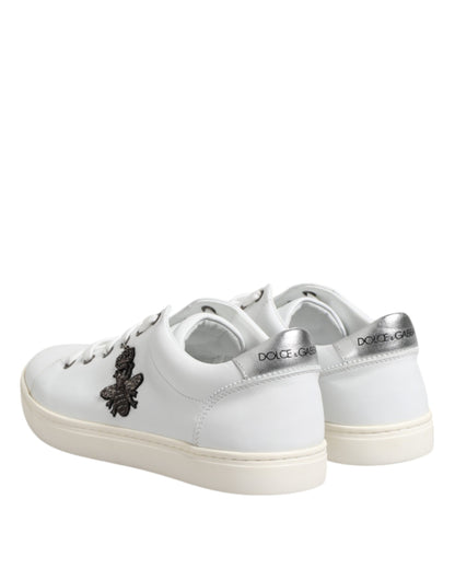 White Crown Bee Leather Low Top Sneakers Shoes