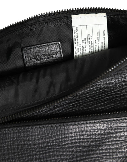 Black Palmellato Leather Logo Plaque Shoulder Borse Bag