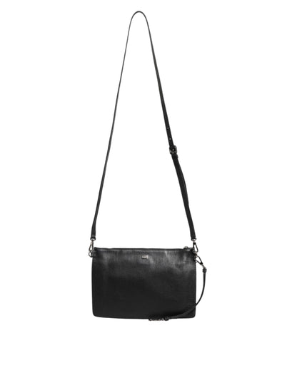 Black Palmellato Leather Logo Plaque Shoulder Borse Bag