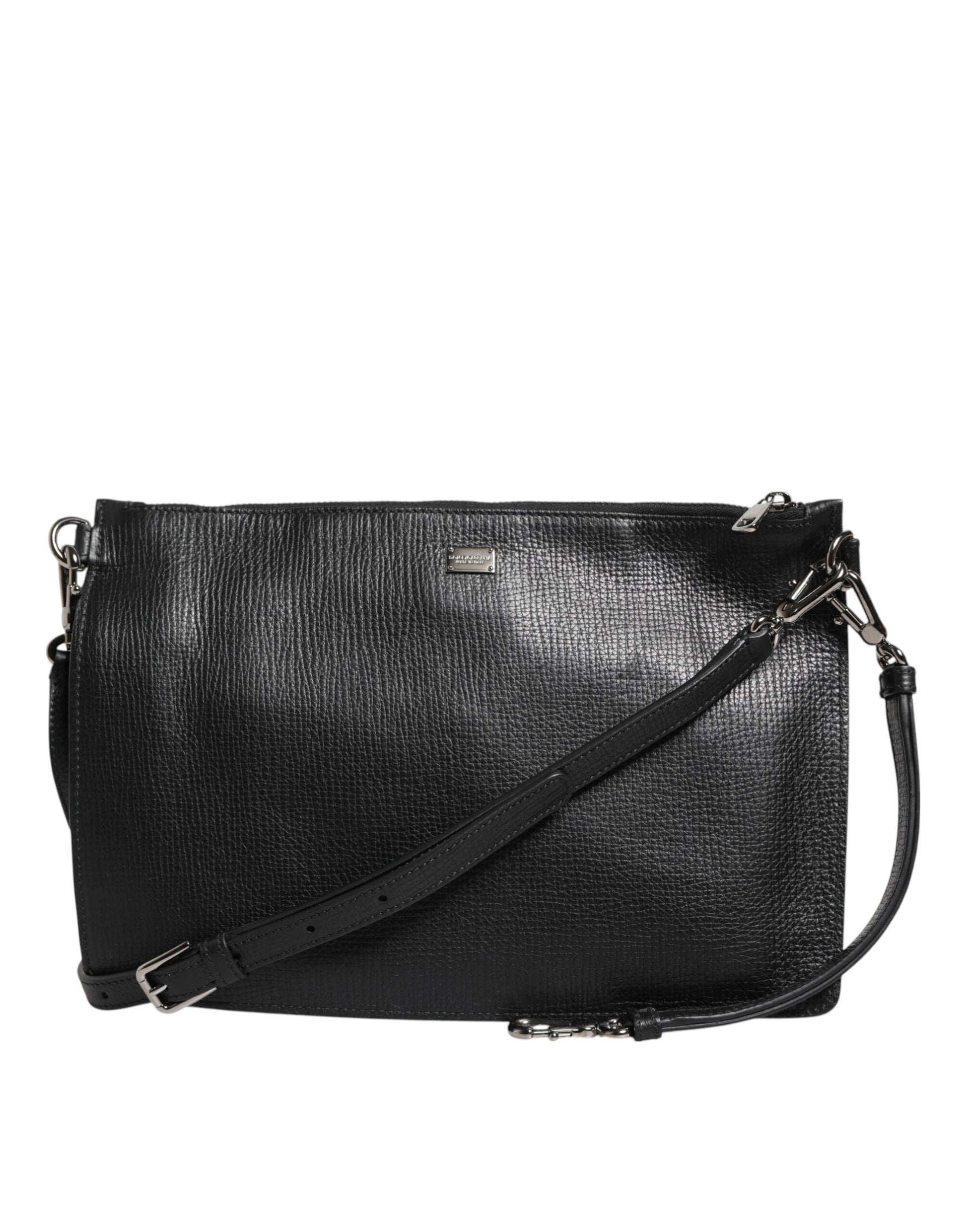 Black Palmellato Leather Logo Plaque Shoulder Borse Bag