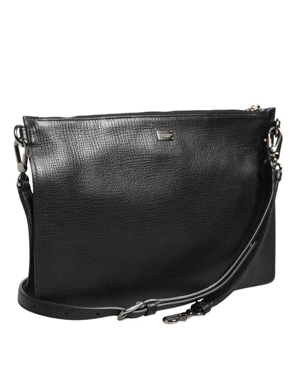 Black Palmellato Leather Logo Plaque Shoulder Borse Bag