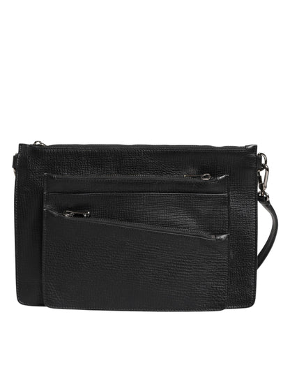 Black Palmellato Leather Logo Plaque Shoulder Borse Bag