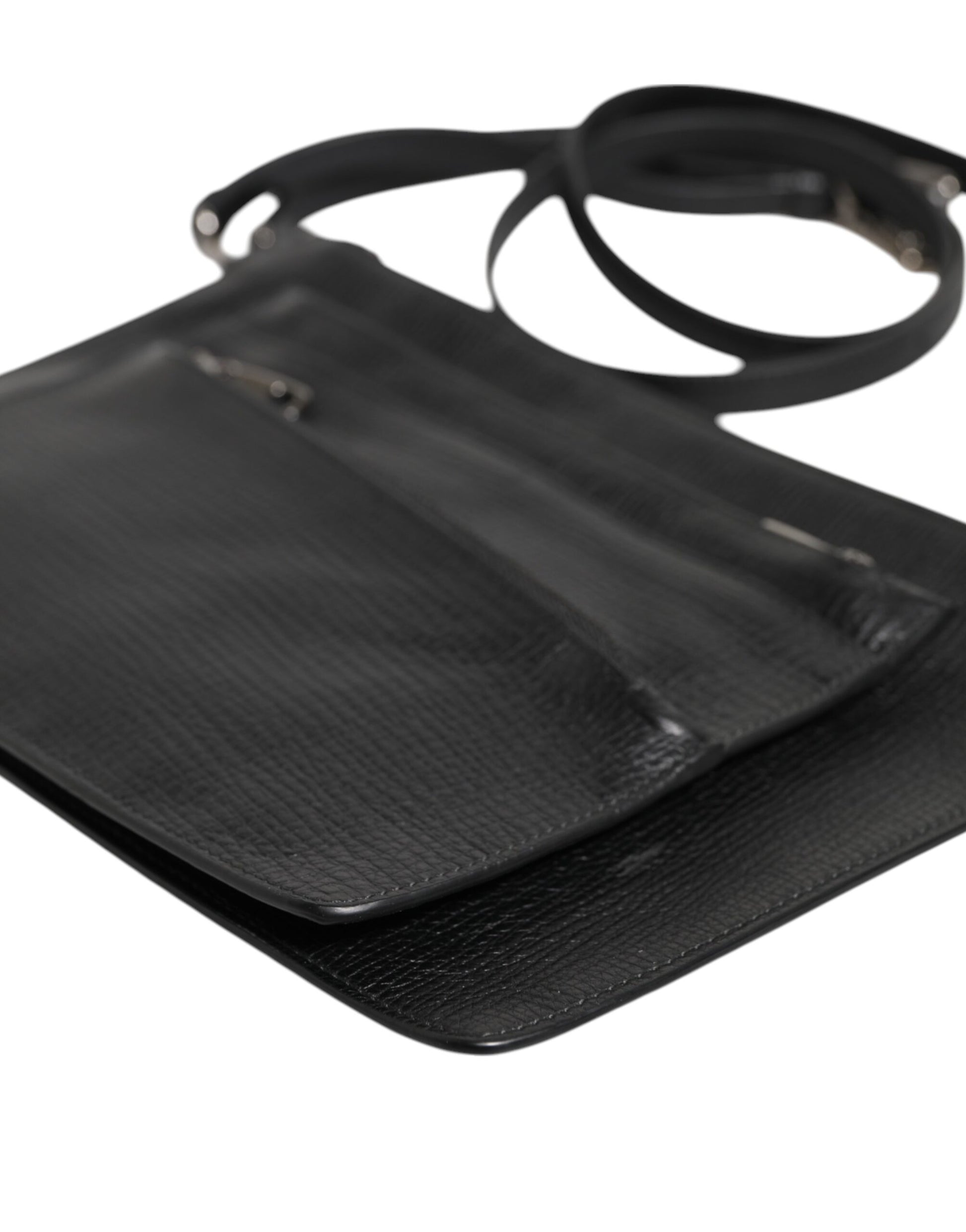 Black Palmellato Leather Logo Plaque Shoulder Borse Bag