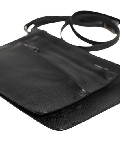 Black Palmellato Leather Logo Plaque Shoulder Borse Bag