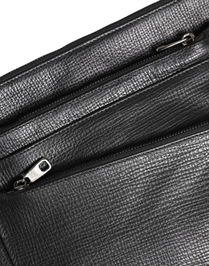 Black Palmellato Leather Logo Plaque Shoulder Borse Bag