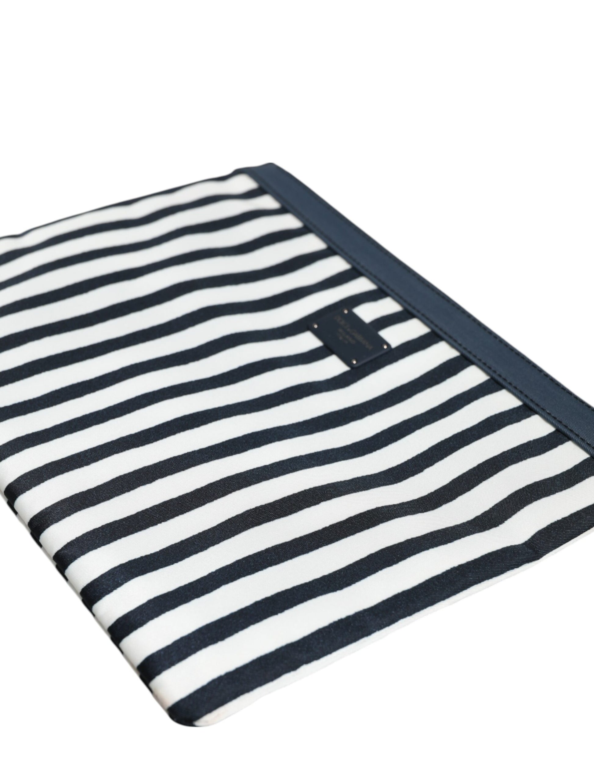 Black White Striped Logo Plaque Clutch Pouch Bag