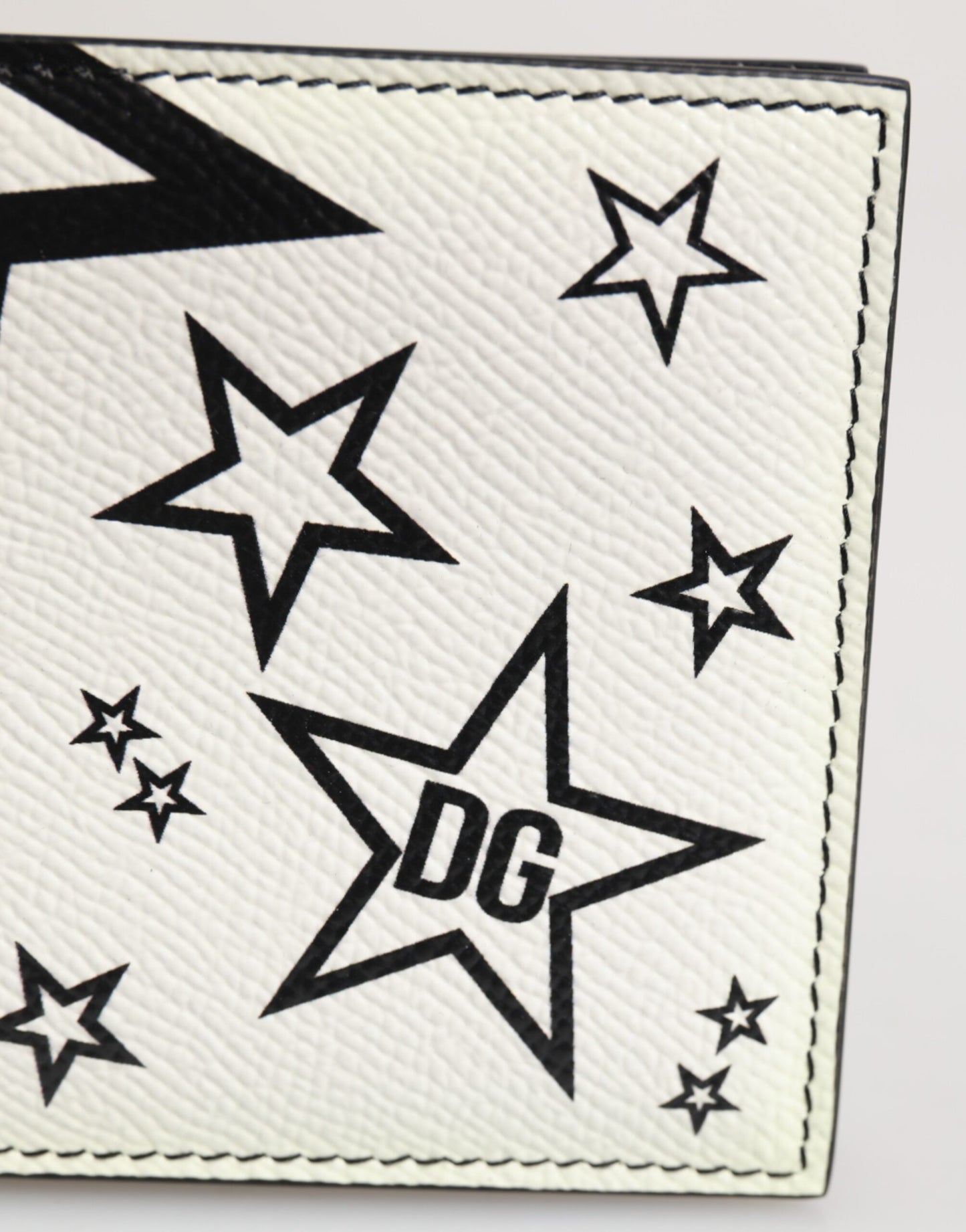 White Leather DG Star Logo Bifold Men Card Holder Wallet