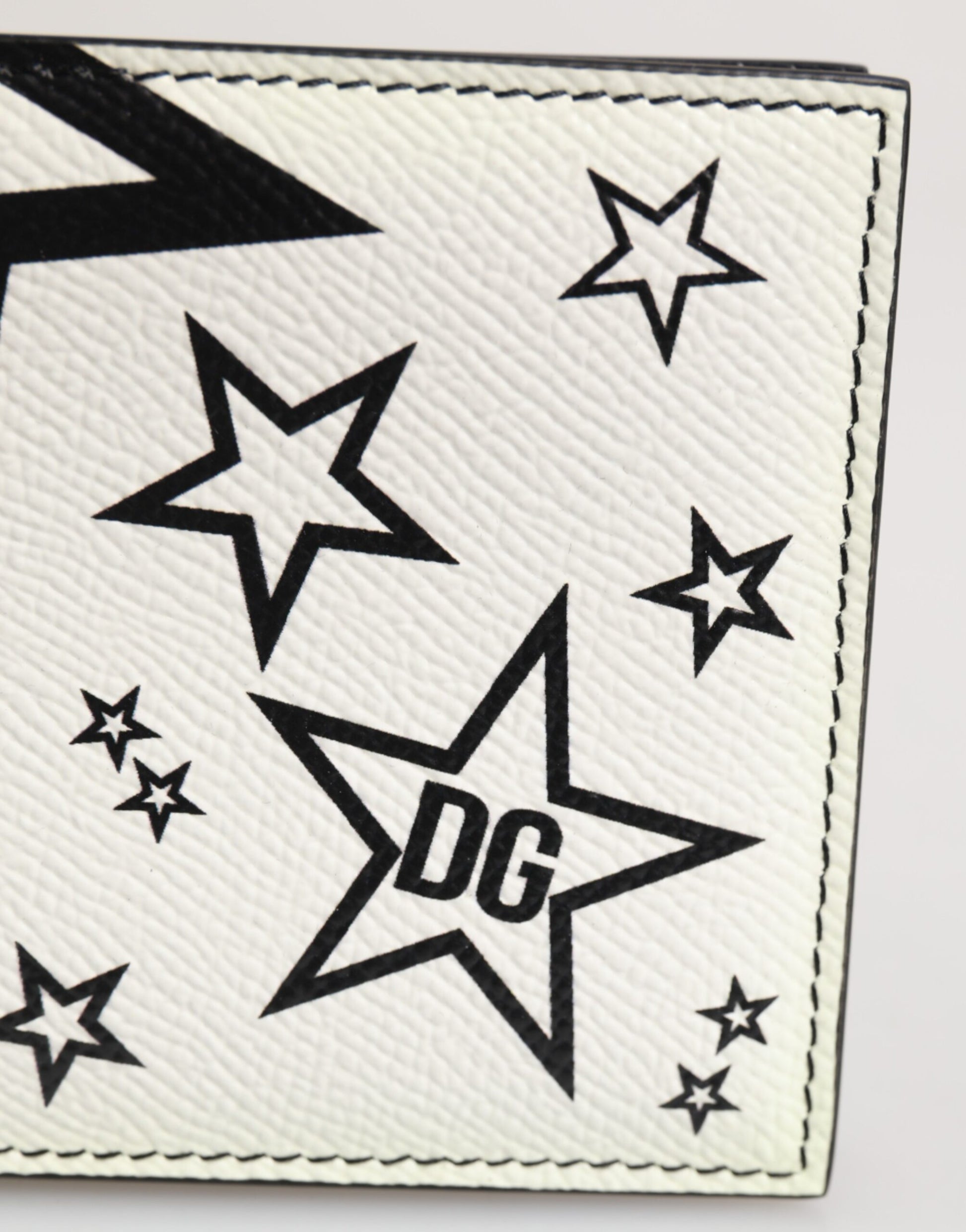 White Leather DG Star Logo Bifold Men Card Holder Wallet