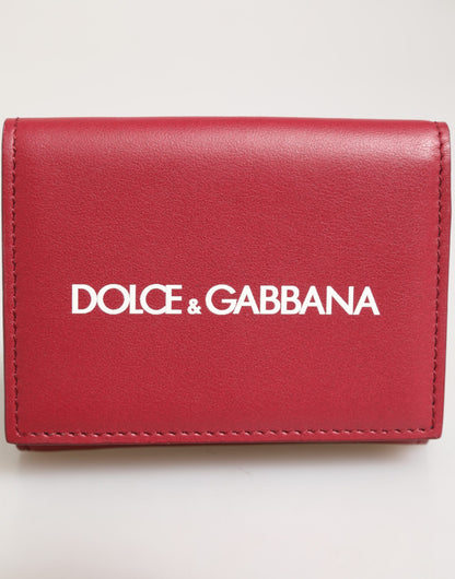 Red Leather Bold Logo Print Trifold Card Holder Wallet