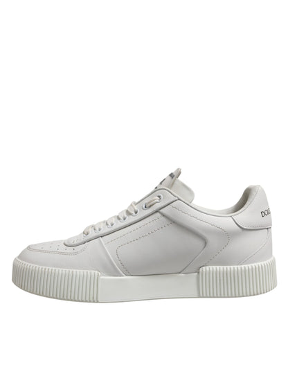 White Miami Leather Low Top Sneakers Men Shoes
