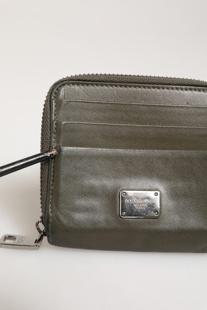 Military Green Leather Logo Plaque Card Holder Coin Purse Wallet