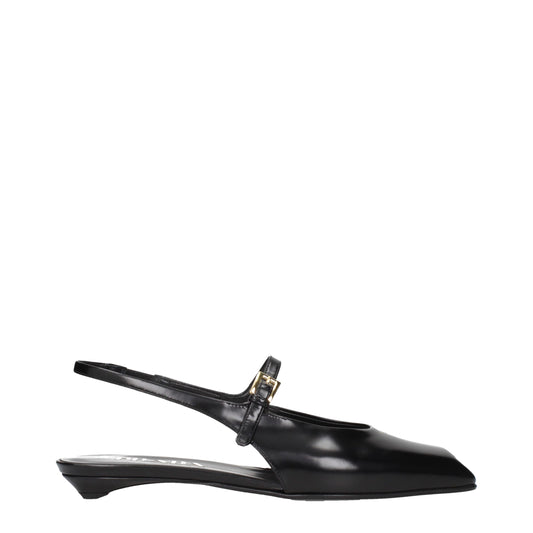 Black Leather Flat Sandals