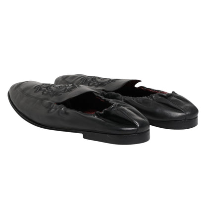 Black Leather Slip On Men Flat Loafers Shoes