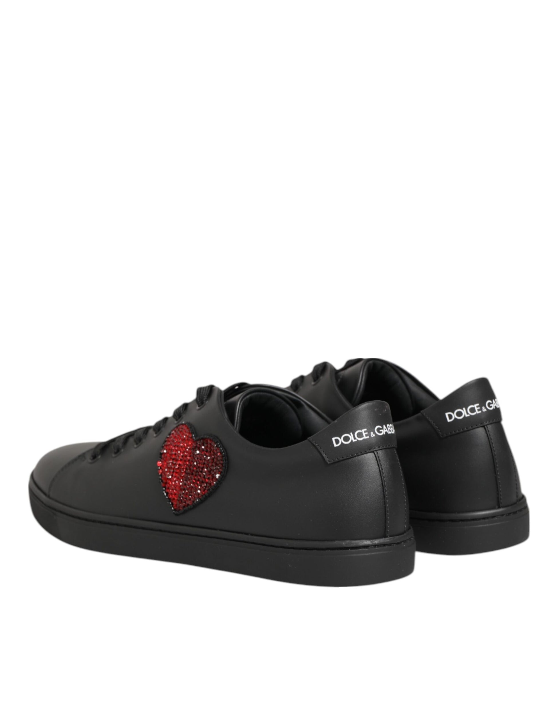 Black Leather Crystal Heart Sneakers  Shoes