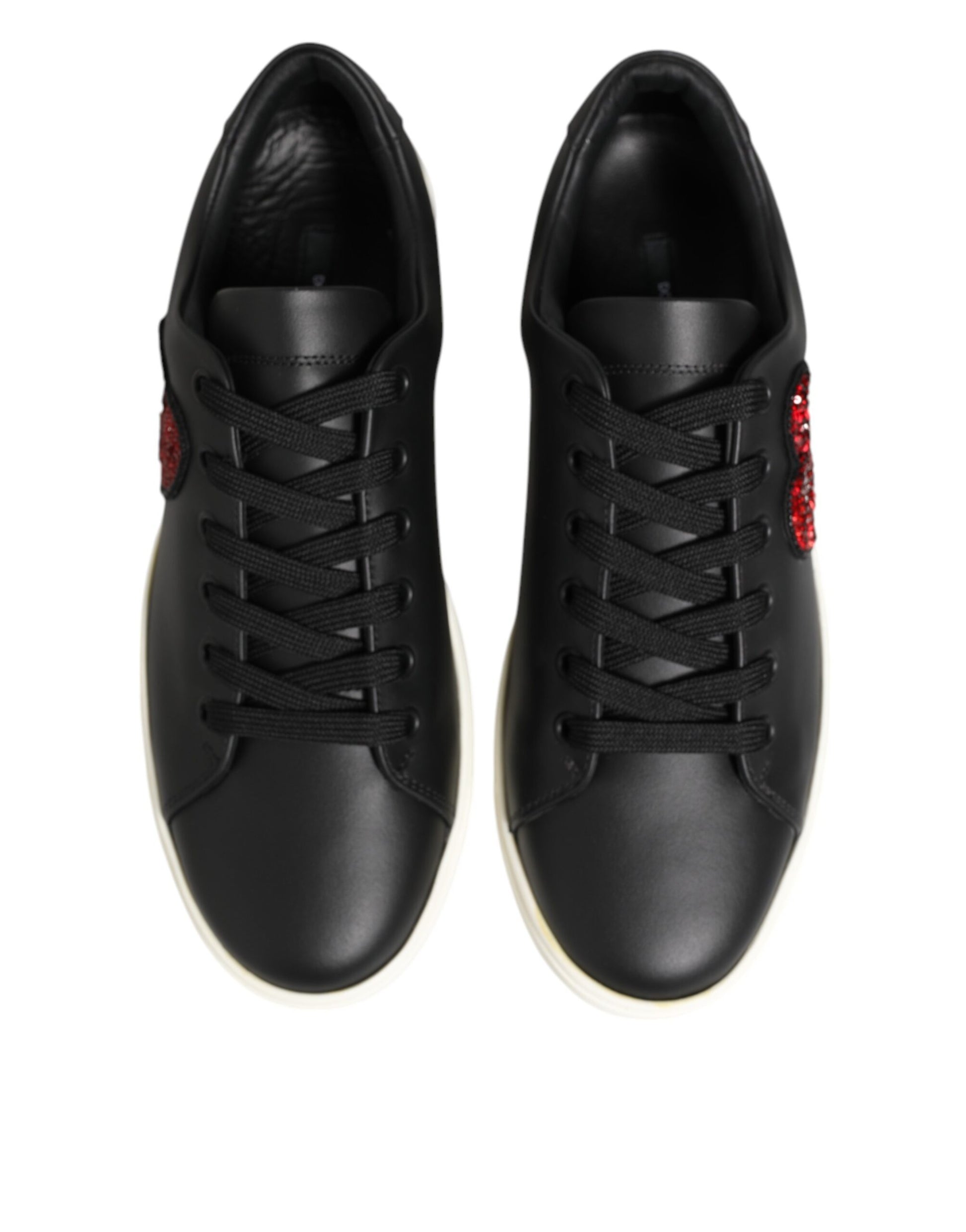 Black White Leather Crystal Heart Sneakers Shoes