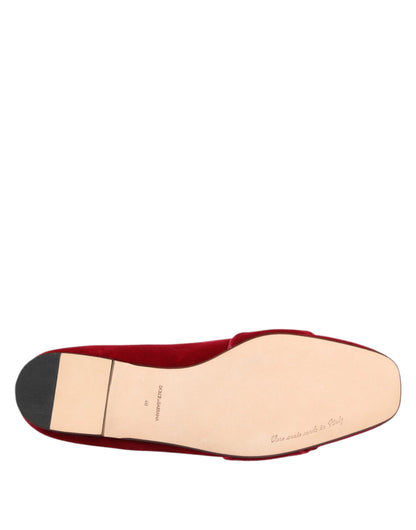 Red Velvet Crystal Buckle Loafers Flats Shoes