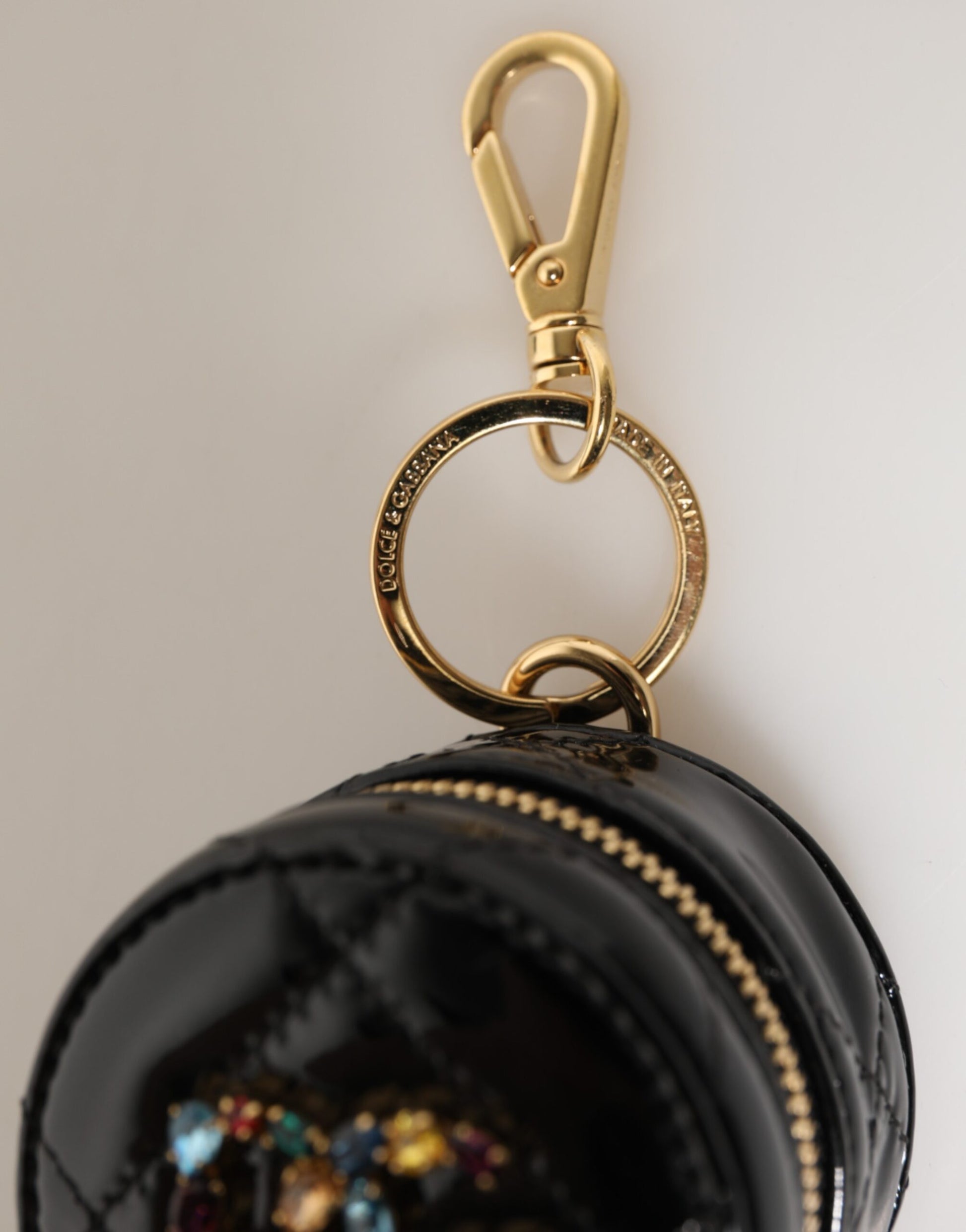 Black Lamb Leather DG Crystal Logo Round Coin Purse Wallet