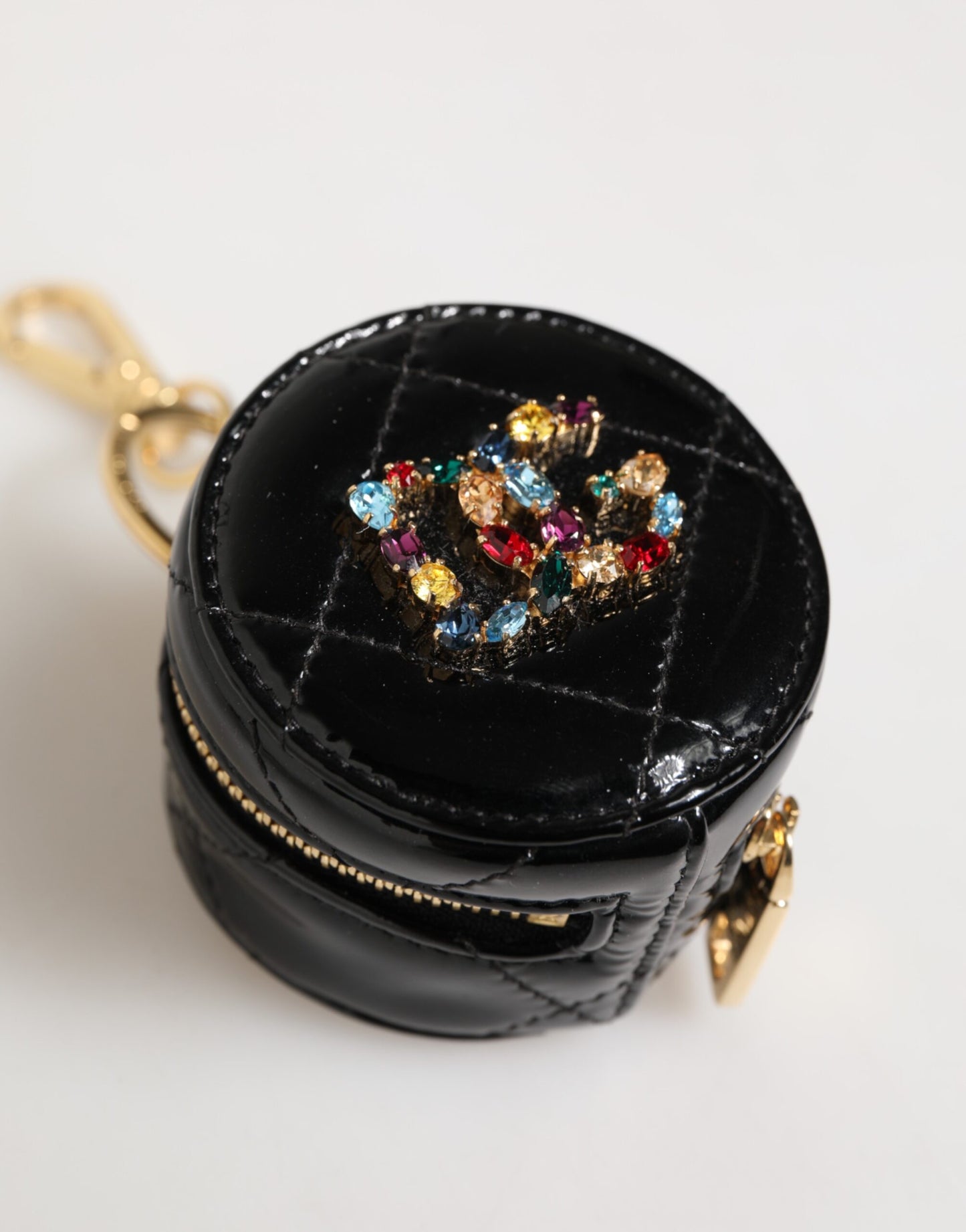Black Lamb Leather DG Crystal Logo Round Coin Purse Wallet