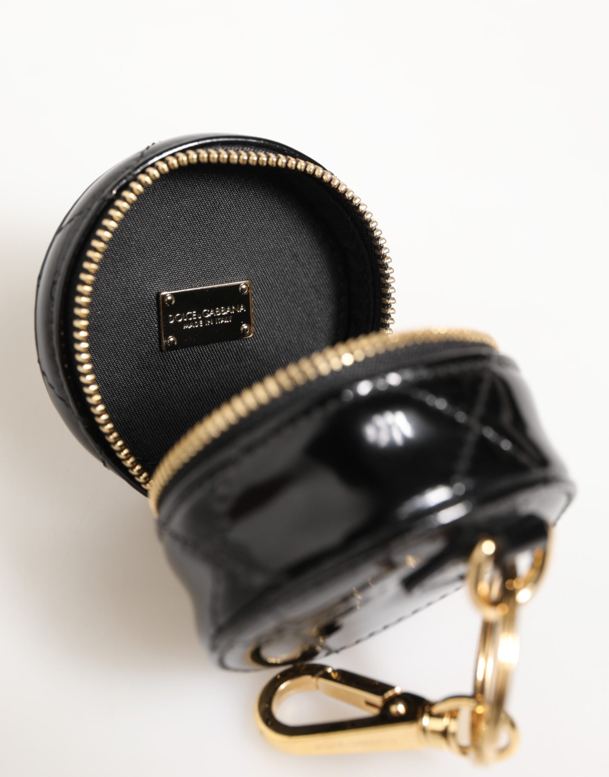 Black Lamb Leather DG Crystal Logo Round Coin Purse Wallet