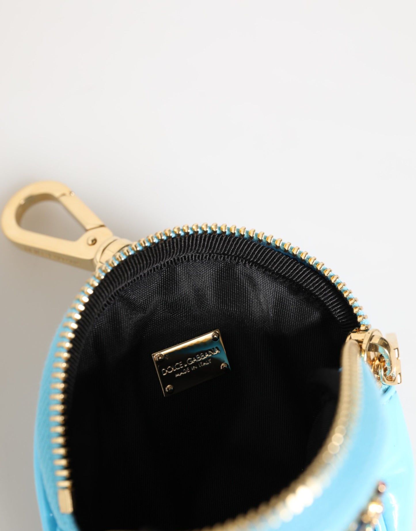 Azure Blue Leather Round Coin Purse Keychain Crystal Logo Wallet