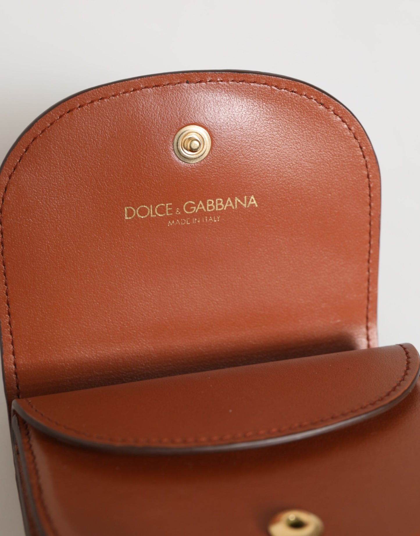 Brown Black Calf Leather Leopard Print Logo Plaque Wallet