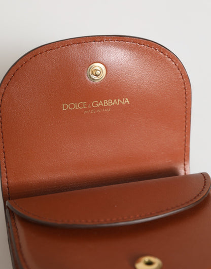 Brown Black Calf Leather Leopard Print Logo Plaque Wallet