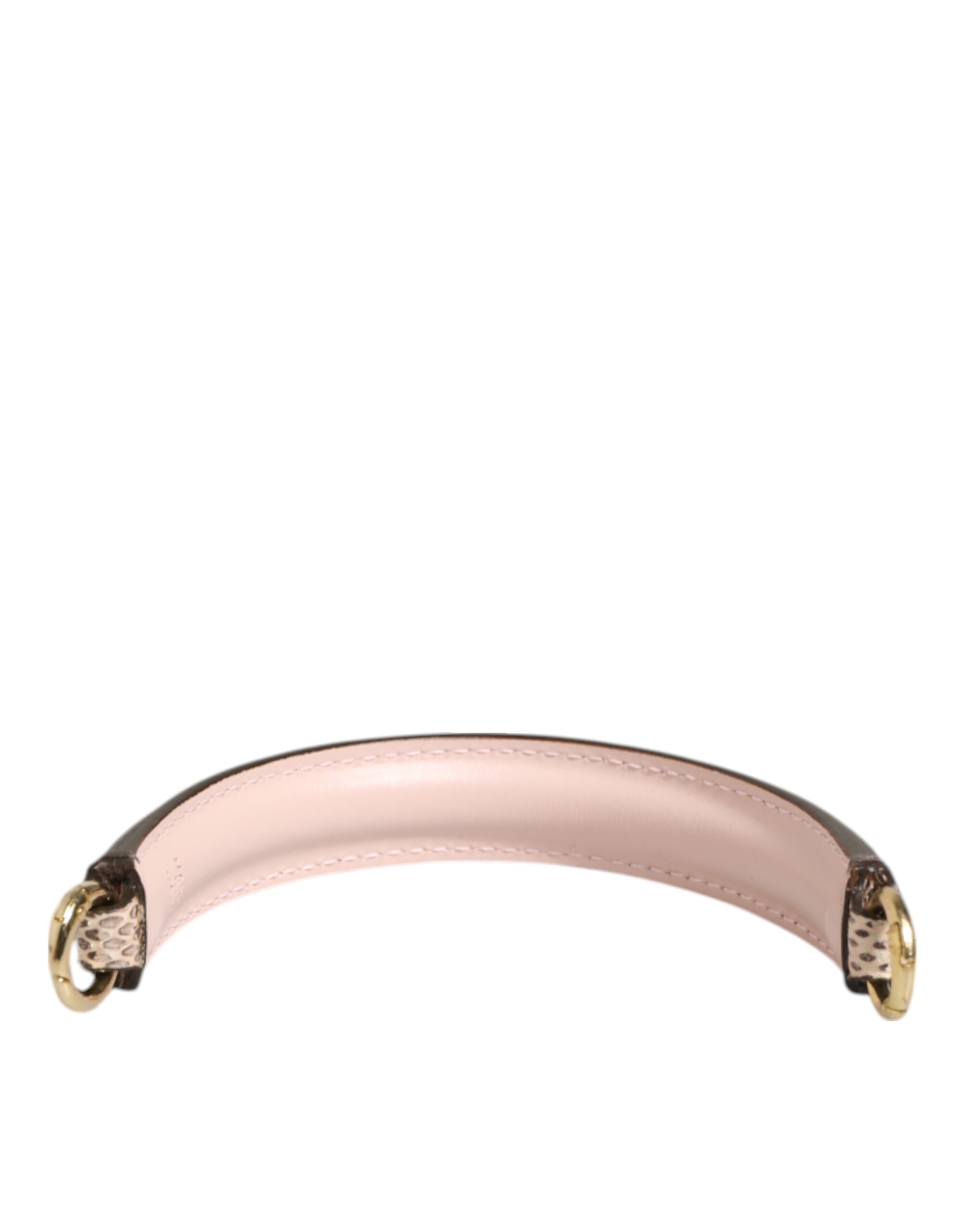 Beige Brown Snakeskin Leather Gold Ring Shoulder Strap