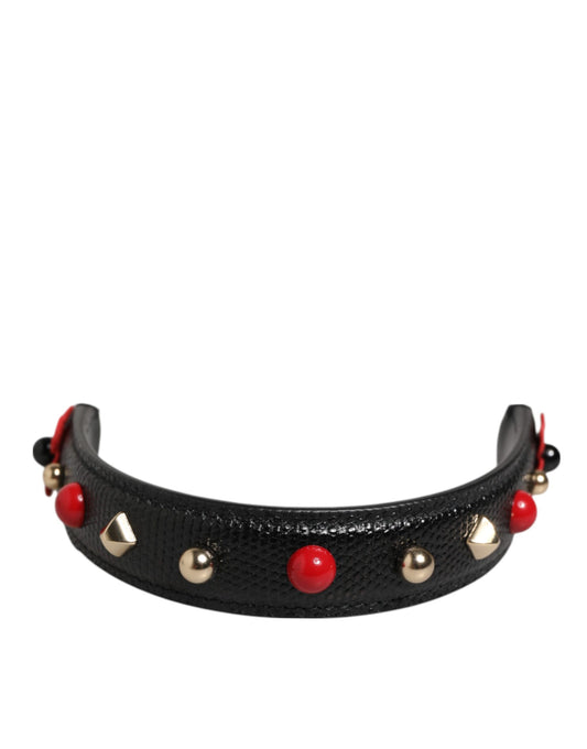 Black Embellished Leather Bag Handle Women Shoulder Strap