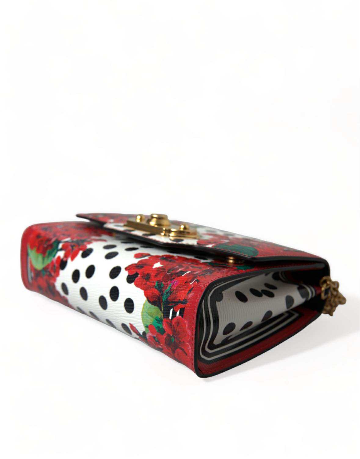 Red Floral Polka Dot Print Leather Chain DG Logo Shoulder  Bag